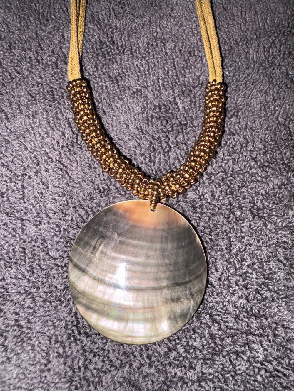 Lia Sophia Yellow Cord Necklace with Iridescent Mother-of-Pearl Pendant